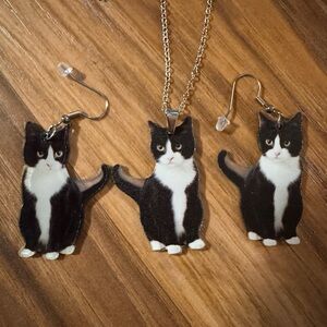 Black and White Tuxedo Cat Jewelry Set